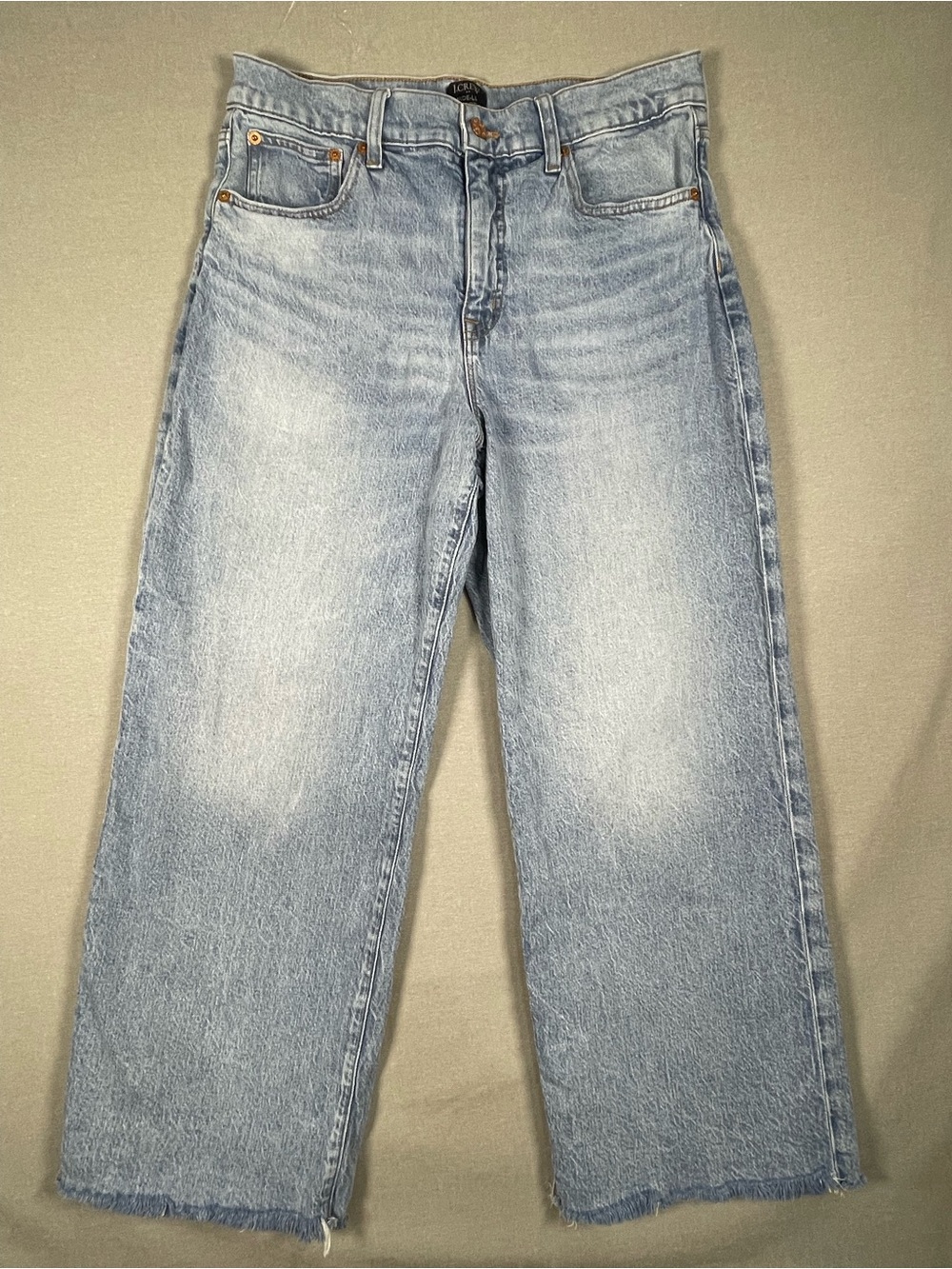 J.Crew Wide-Leg Crop Jeans Size 28 Light Wash Blue Denim Raw Hem Boho